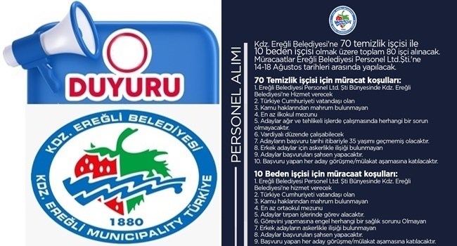 Toplam 80 personel alınacak.