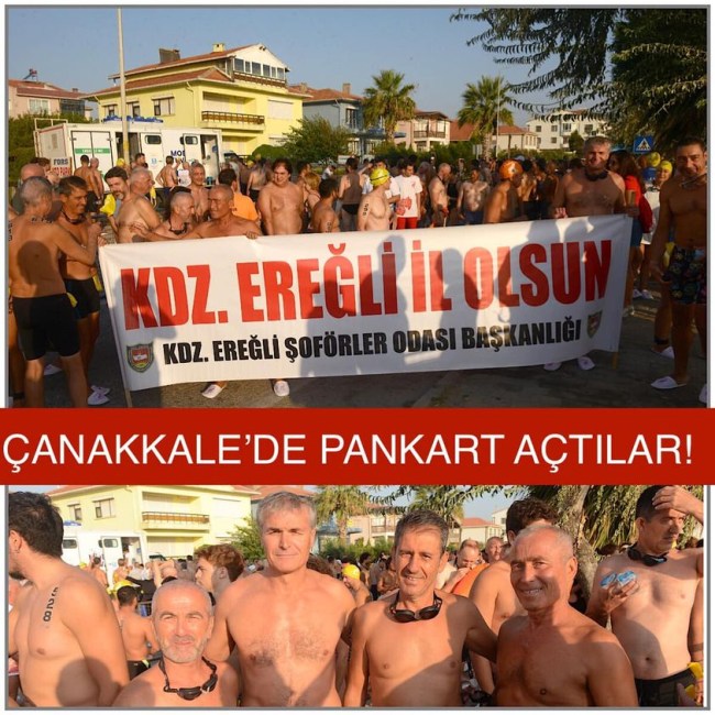 Civelek ve arkadaşları Pankart açtı.