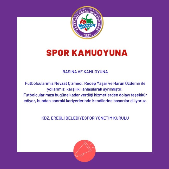 Kdz.Ereğli Belediyespor yönetim kurulundan duyurulur