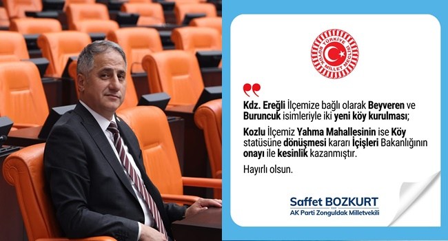 İki yeni köy kuruldu.