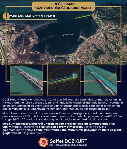 Bozkurt,'' Ereğli Limanı Kuzey Mendireği onarım inşaatı devam etmekte''
