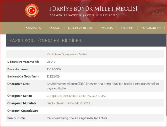 Yavuzyılmaz "Kaç hekim Zonguldak’tan gitti?" diye sordu, Bakanlık yanıtsız kaldı