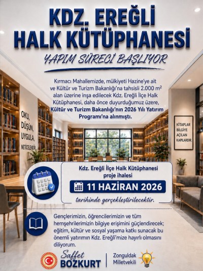 Karadeniz Ereğli Halk Kütüphanesi yapım süreci başlıyor