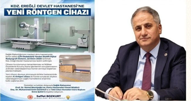 Bozkurt, Ereğli Devlet Hastanesine yeni nesil dijital röntgen cihazı kazandırıldığı müjdesini verdi...